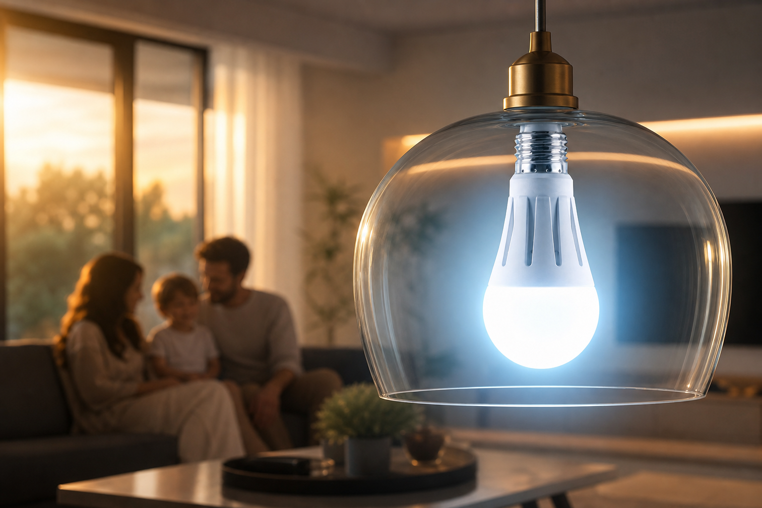 Aile salonunda BioSteril LED — antibakteriyel aydınlatma